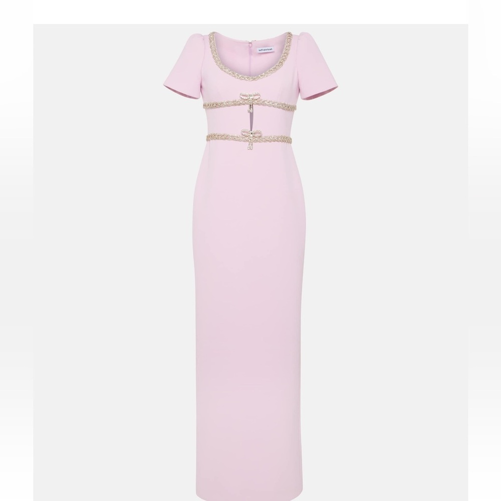 Self Portrait pink crystal embellished bow crepe gown dress size 4
